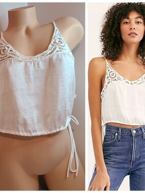 Intimately Free People Crochet Trim Satin Side Tie Sleeveless Crop Tank Size M